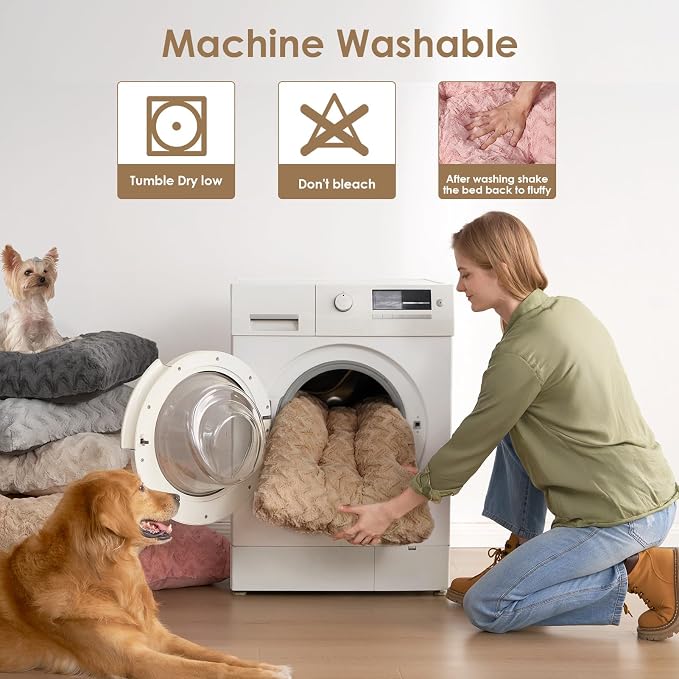 EHEYCIGA Washable Large Dog Bed for Crate 35x23 Inch, Kennel Pad for Dogs Up to 45 lbs, Plush and Comfy Pet Sleeping Mat, Camel