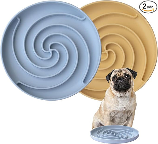 Bifeaw Slow Feeder Dog Bowls, Dishwasher Microwave Safe Silicone Puppy Puzzle Bowl with Non-Slip Design for Eating (Blue and Yellow)