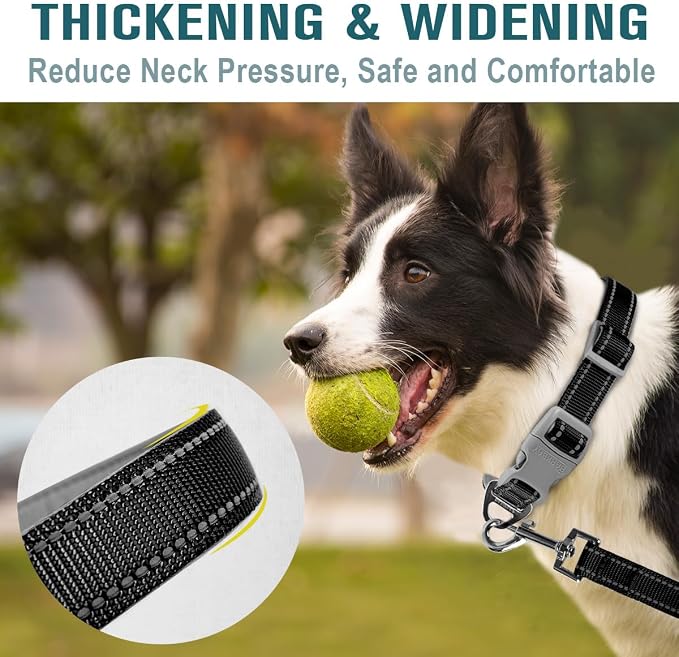 Dog Collar for Medium Small Large Dogs Reflective with Leash,Collar and Leash for Dogs,Soft Neoprene Padded 2 Pack(Black,S)