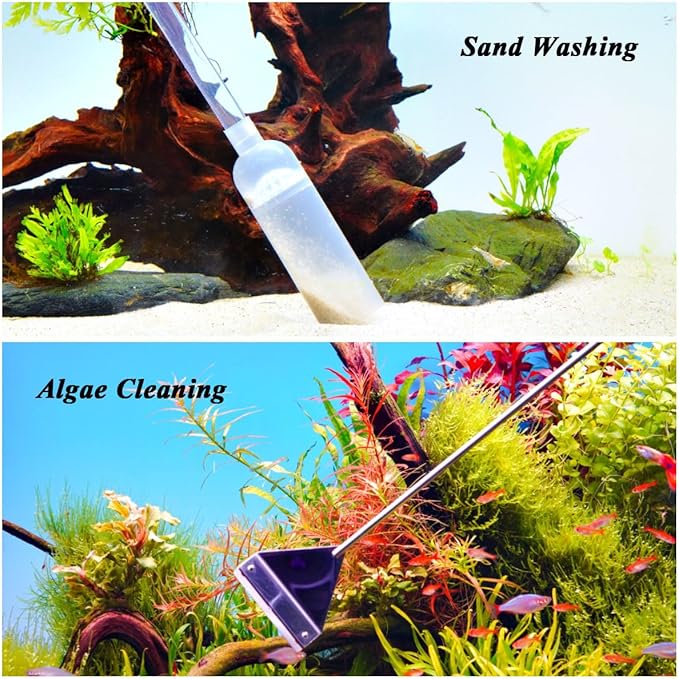 Fish Tank Cleaning Kit with Aquarium Siphon, Fish Net, and Algae Scraper | All-in-One Fish Tank Cleaner for Various Tank Sizes