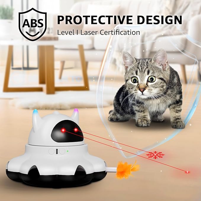 MIKK Cat Laser Feather Toy 2-in-1 Interactive for Indoor Cats Automatic with Remote Control USB-C Rechargeable, No Batteries Needed, Easy Setup, Multi-Cat Use Electronic Kitten Exercise Toy