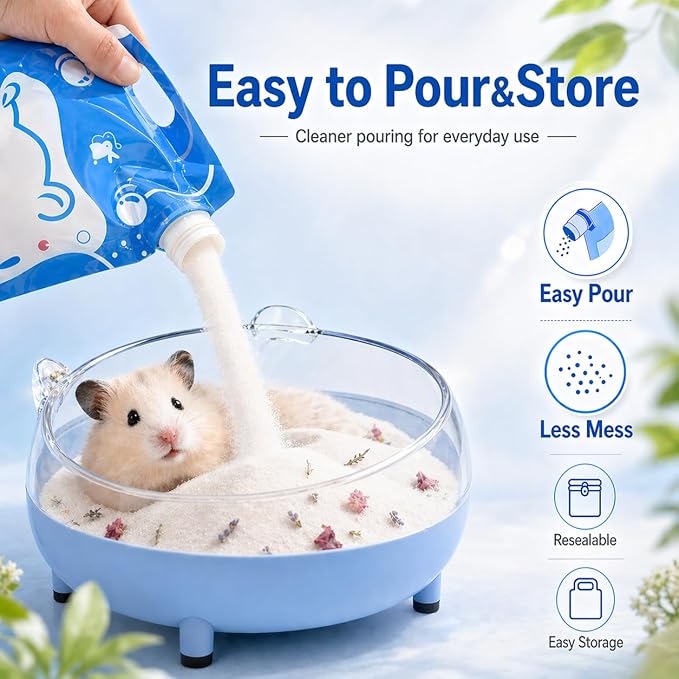 Meow&Woof Hamster Sand, 2.2LBS Chinchilla Dust Bath, 100% Natural Sands for Hamster Bath, No Dust Potty Litter Sand for Chinchillas Gerbil Syrian Mice, Small Animals Supplies (Flower Smell)