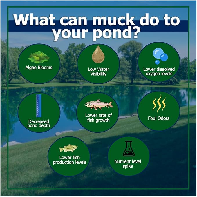 Muck Remover Pellets 5 lb (10 Scoops) | Pond Tablets Treat 1.25 Acres | Lake Muck Remover, Pond Sludge Reducer | Farm Pond Treatment
