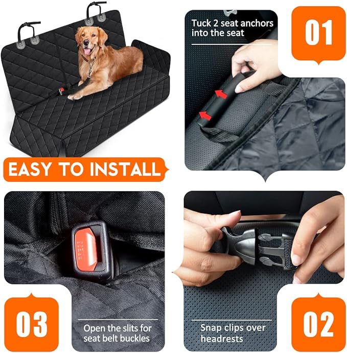 Yuntec Dog Car Seat Cover, Back Seat Cover for Dogs Pet Car Seat Protector Waterproof Bench Car Seat Cover, Non-Slip Reat Seat Cover fits Middle Armrest for Most Cars Trucks SUVs - Black