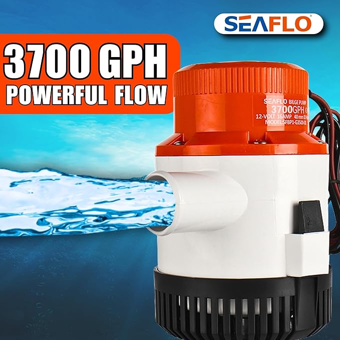 SEAFLO 01 Series 3700 GPH Bilge Pump – 12V, 1-1/2" Outlet, Marine Submersible Pump with Anti-Airlock Protection, CE & Rohs Certified, 4-Year Warranty | Reliable for Boats and Marine Applications