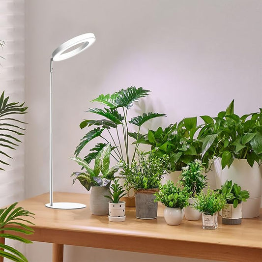 72 LEDs Full Spectrum Plant Grow Light with Base for Indoor Plants，Height Adjustable, 6.3" Aluminum Housing,Automatic Timer with 8/12/16 Hours,10-Level Brightness,White Plant Light,1Pack