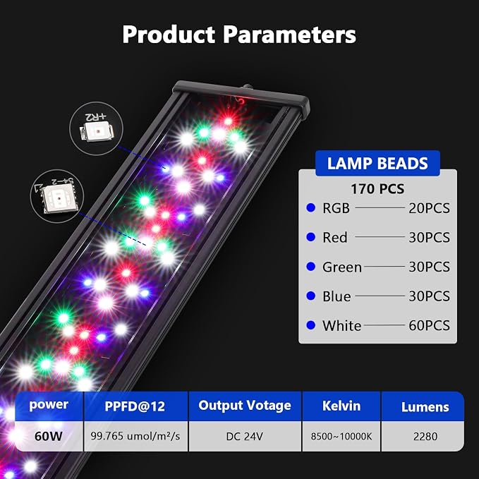 hygger New Mode 24/7 Timer LED Aquarium Light, Auto On Off Full Spectrum Fish Tank Light Fish Colorful/Sun/Nightlight/Wrgb Cycle Mode for Freshwater Plants Tank (for 50in~57in Long Tank)