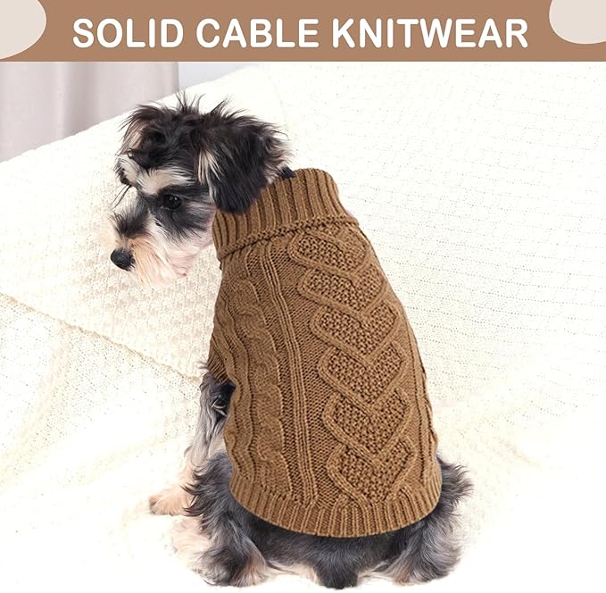 Dog Sweaters for Small Dogs Dog Clothes for Winter Solid Knitted Puppy Clothes Warm Chihuahua Sweater Turtleneck Pullover Pet Cat Sweater Thanksgiving Knitwear (Khaki, S)
