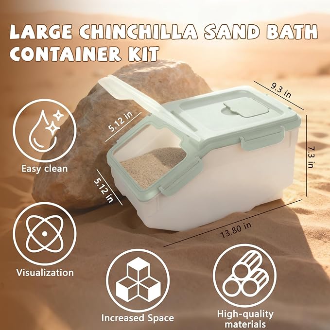 Extra Large Chinchilla Sand Bath Container Kit, Plastic Chinchilla Dust Bath House with Wash and Care Accessories, Dust Bathtub for Hamster Hedgehog Guinea Pig and Other Small Animals