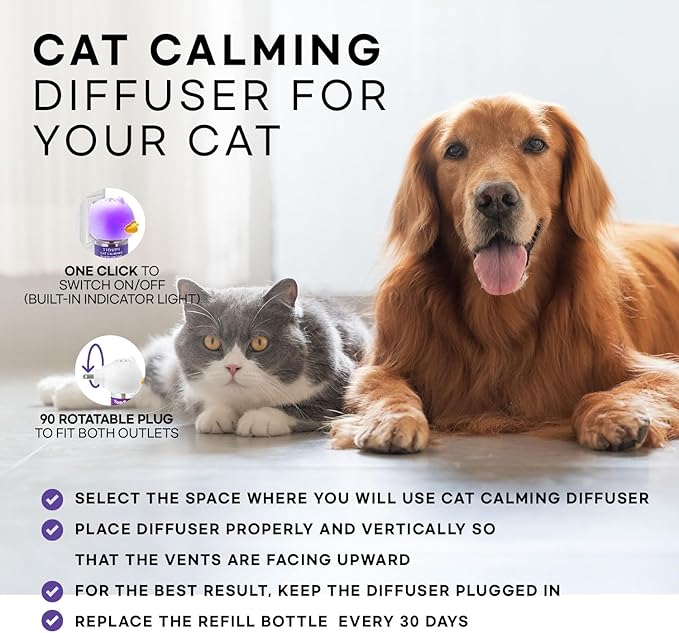 Premium Cat Pheromones Calming Diffuser - Relaxing Stress & Anxiety Relief for Cats, Multi Cat Homes, 2 Pack