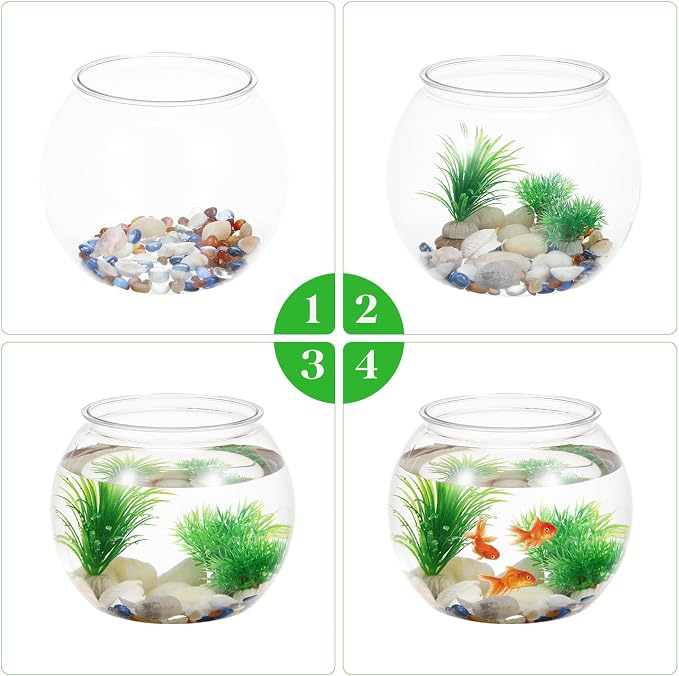IMIKEYA 1 Gallon Plastic Fish Bowl - Small Round Clear Fish Tank for Home Office Desktop Aquarium