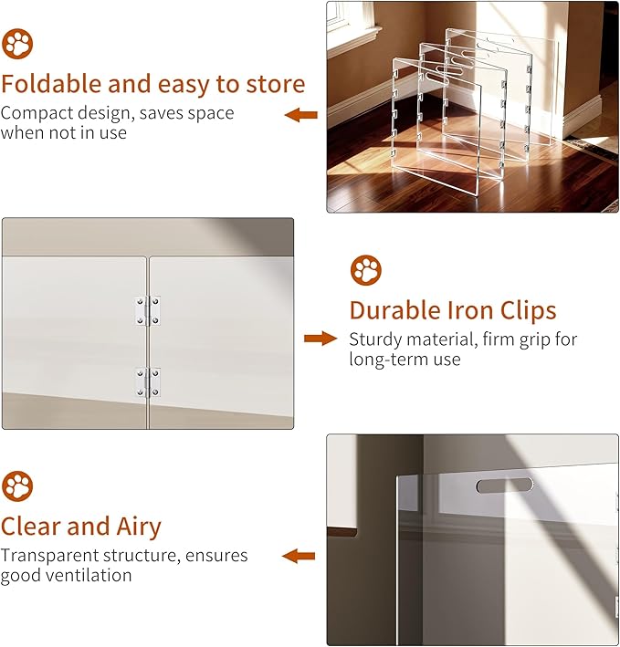 Clear Acrylic Dog Gate, Freestanding Pet Gate for Doorways Indoor, Foldable Acrylic Dog Playpen No Drilling (Clear, 6-Panel)