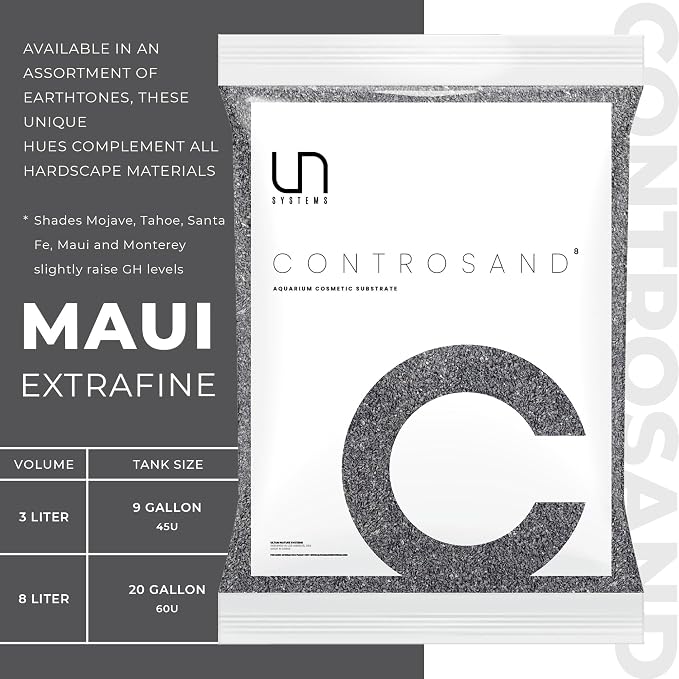 UNS Controsand - Maui, 3L - Natural Freshwater 0.4-0.9mm Black Sand for Aquascaping Planted Tanks - Aquarium, Terrarium, Paludarium Substrate for Betta, Shrimp, Fish, Jumping Spider, Turtle