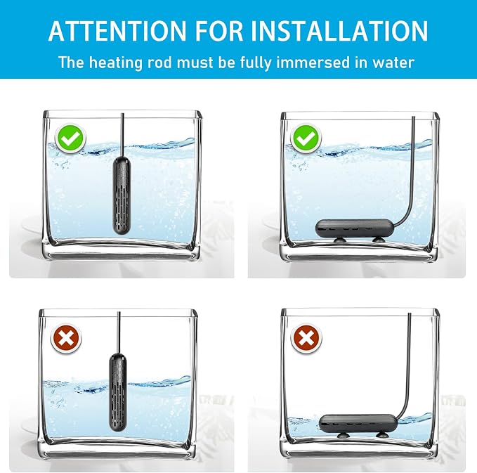 YukiHalu Aquarium Heater 25/50/100/150W with Protective Cover, Mini Fish Tank Heater with External Controller, Temperature Adjustable, Digital Display, Used for 5/10/20/30 Gallons (150W-30Gallon)
