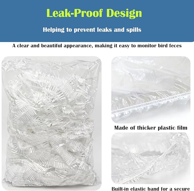 Disposable Bird Cage Liners 100 PCS Clear Plastic Parakeet Cage Liner Bag for 18x26 Inch Pallets Universal Elastic Film Intended for Parakeet, Cockatiels, Rabbit, Guinea Pig Finches Canaries