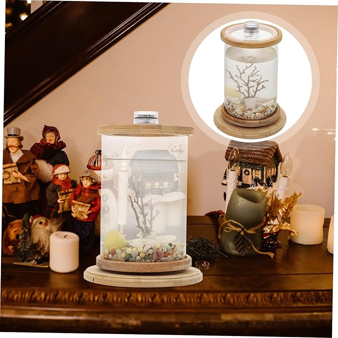 Garneck 1 Set Rotating Fish Bowl Unique Desktop Aquarium Tank with Phyllostachys Pubescens Frame for Home and Office Decor for Gardens and Craft Displays