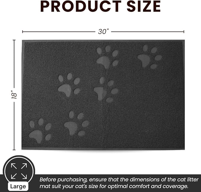 Andalus Large Cat Litter Mat, Pack of 1 - Waterproof, Non-Slip & Easy to Clean Cat Litter Box Mat for Extra Efficient Pet Litter-Trapping, Grey (30” X 18”)
