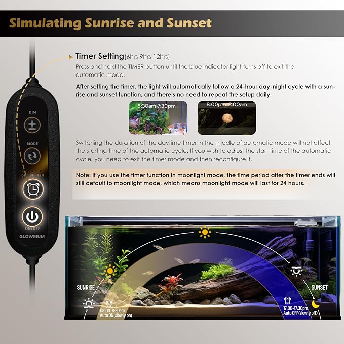 Fish Tank Light with Timer, Freshwater Aquarium Light (24-29 in) | Full Spectrum Planted Aquarium Grow Lights with Moon Lights, Brightness Adjustable, Daylight/Moonlight Mode, Auto On/Off