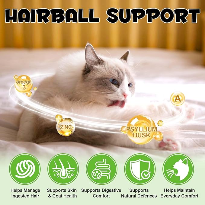 VOSIFSDIY Hairball Treatment for Cats, Cat Treats Hairball Remedy Crunchy & Creamy Chews Supports Skin & Coat, Vitamins for Digestion, Chicken (30-Day Supply)-2PCS