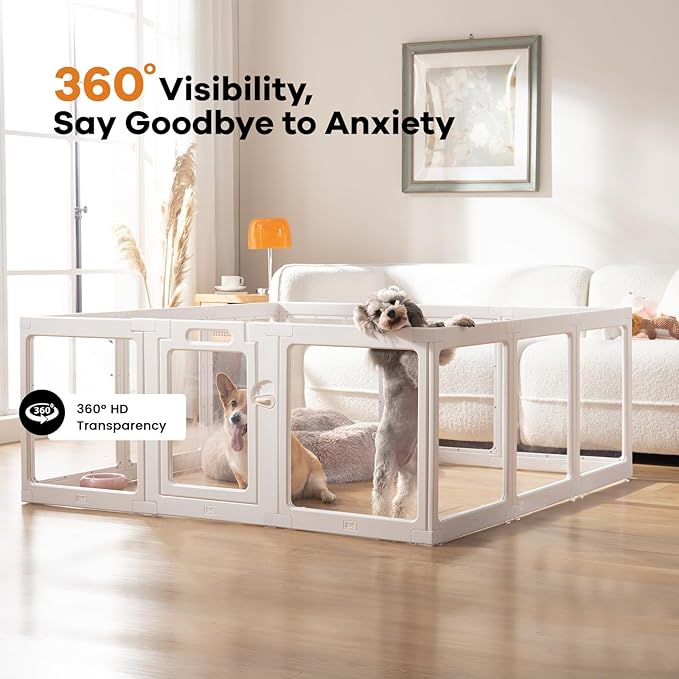 Clear Acrylic Dog Playpen Indoor, Puppy Cat Small Pet Play Pen, Pet Cat Playpen for Rabbits, Dog Fence Crate Kennel Whelping Cage (White, 2 Panel)