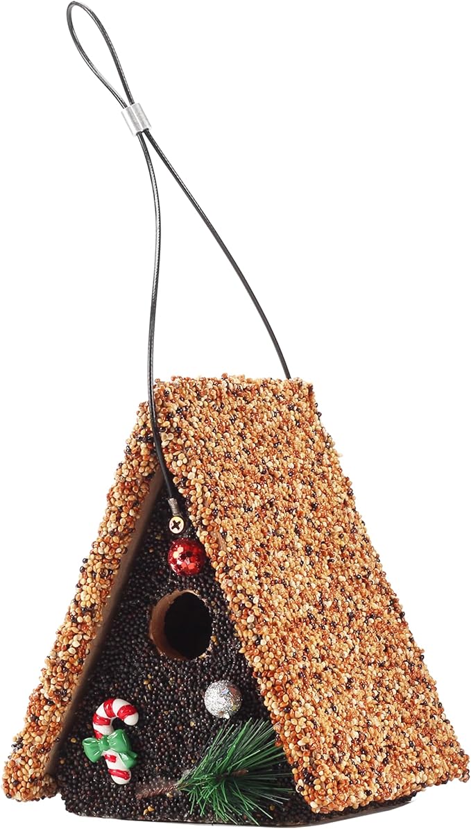 Seeded Birdhouse, Birdseeded Bird House, Wood Wren Bird Houses Covered with Wild Birdfood,Bird Feeders for Outside Hanging, A Frame Birdhouse