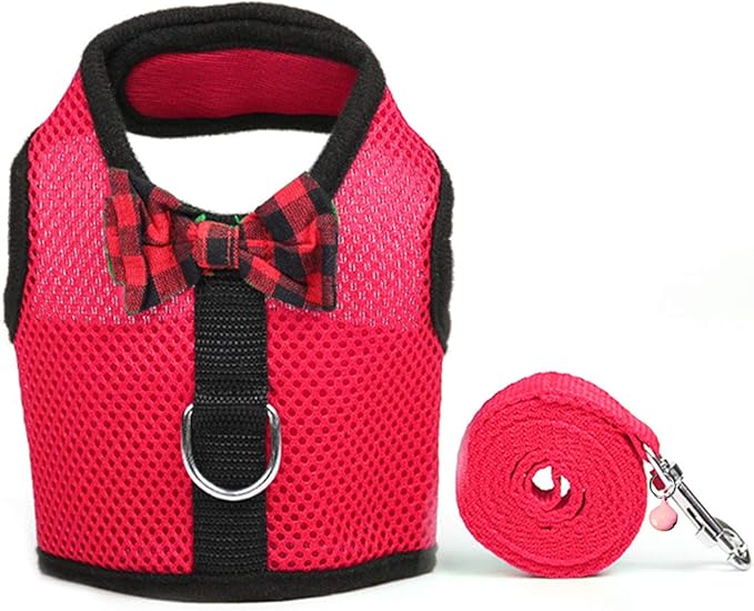 Rypet Small Animal Harness and Leash - Soft Mesh Pet Harness with Safe Bell, No Pull Comfort Padded Vest for Small Pet Red M