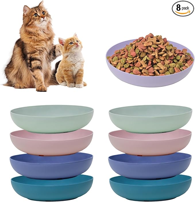 [8 Pack] Cat Dishes Whisker Friendly, Shallow Wide Cat Food and Water Bowl, Durable Wheat Straw Cat Bowls for Indoor Cats