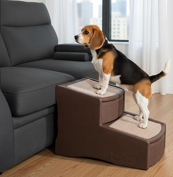 Pet Gear Easy Step II Pet Stairs, Coffee Bean, 2 Step | For Cats/Dogs up to 150 Pounds, Portable, Removable Washable Carpet Tread, No Tools Required