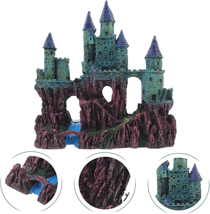 Ipetboom Fish Tank Landscaping Castle Miniature Ornaments Aquarium Ornament Aquarium Castle Decor Simulation Rockery Castle Decor Amphibian Hideout House Statue Set Resin Earth Tones