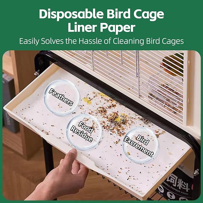 MANON ROSA Bird Cage Liner Papers,100pcs Disposable Non-Woven Parrort Cage Liner, Precut Absorbent Leakproof Bird Carrier Cleaning Birdcage Accessories (Square (15.7''L×15.7''W))