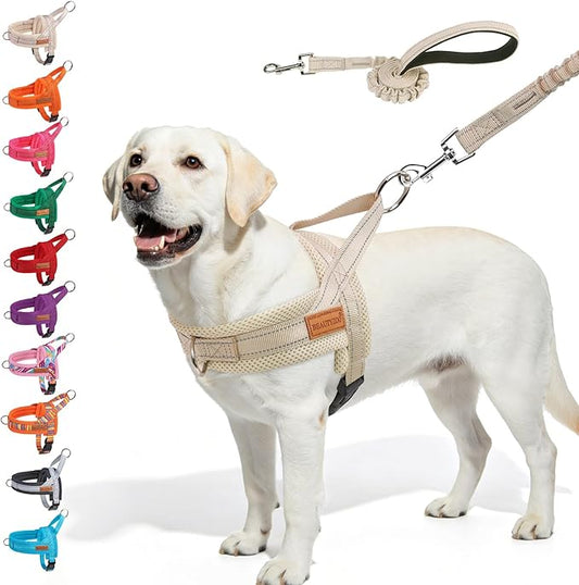 BEAUTYZOO Dog Harness for Large Dogs, No Pull Dog Harness and Leash Set, Soft Breathable Mesh Escape Proof Puppy Vest Harness with Handle, Reflective Lightweight Step in Harness for Girl Boy Dogs, L