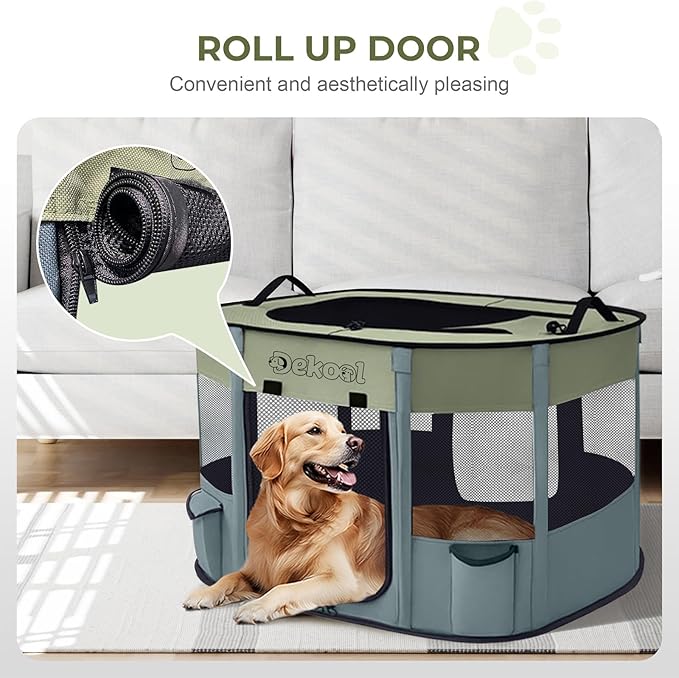 Foldable Dog Cat Playpen, Portable Dog Crate for Puppies, Cat, Puppy Play Pen for Indoors, Kennel Tent Crate for Indoor Outdoor Travel Camping Use with Carrying Case (Green, S)