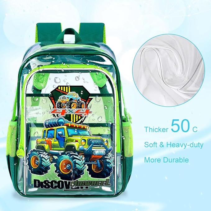 Clear Backpack for Girls and Boys, Kids Transparent Bookbag, 3PCS Cute See Through School Bag for Elementary Prechool