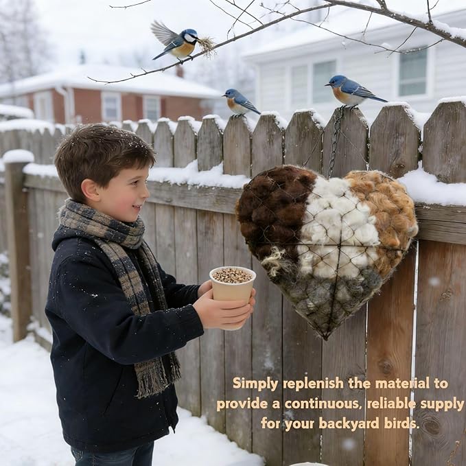 Handmade Fiber Bird Nesting Heart, Winter Tree Shelter for Wild Birds,Birds Nests Material Holder, Hummingbird Nest Boxes for Outside, Gardens, Courtyards, and Outdoor Bird Shelters