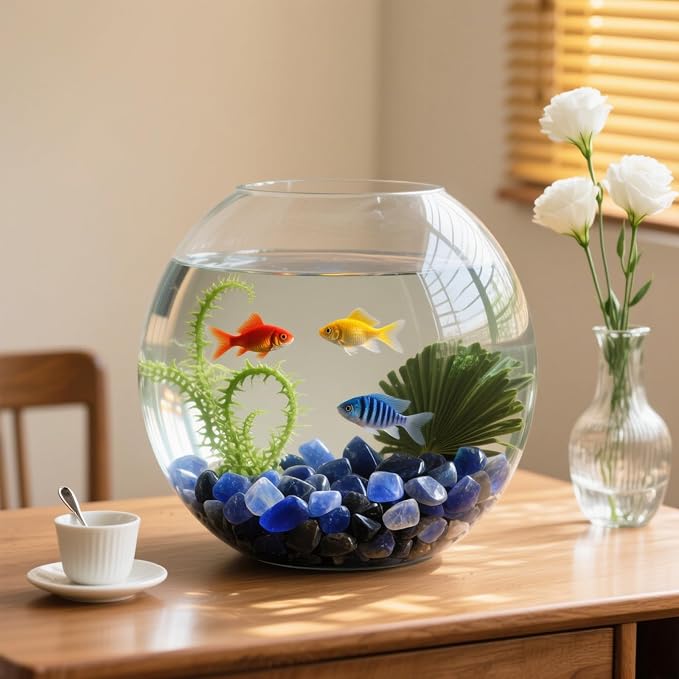 Aquarium Gravel 0.96LB Vase Filler Home Decor Fish Tank Crushed Stones Natural Pebbles Succulent Rocks Polished Irregular Shaped Bulk - Blue