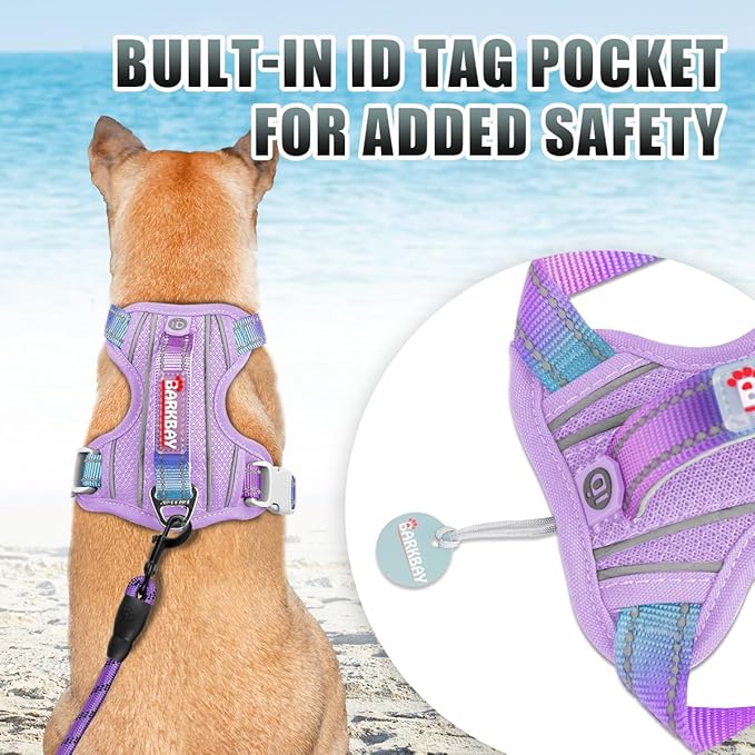 BARKBAY No Pull Dog Harness Large Reflective Dog Harness with Front Clip and Easy Control Handle for Walking Training Running with ID tag Pocket(Lavender Sky,L)