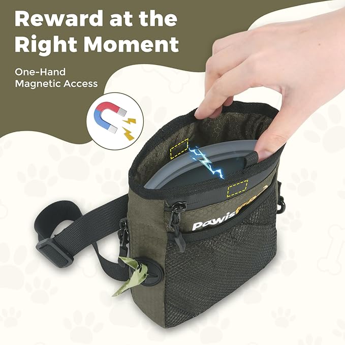 Dog Treat Pouch for Pet Training, One-Hand Magnetic Closure, Hands-Free Treat Bag with Silicone Liner, No Mess No Smell