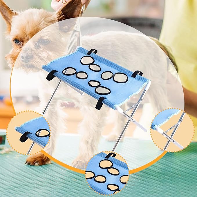 Pet Grooming Hammock Harness for Cats Small Dogs Dog Grooming Sling Stand with Frame Mesh Polyester Quick Eight Hole Design Suitable for Bathin, Blue