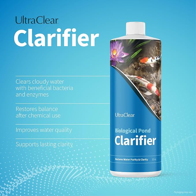 Pond Clarifier for Outdoor Ponds - Treats up to 80,000 Gallons - Concentrated Live Beneficial Bacteria - - Clears Cloudy Pond Water - Safe for Fish, Plants, Pets and People