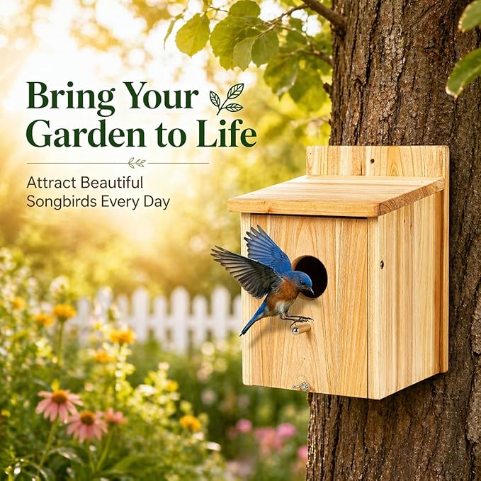 Wooden Bird Houses for Outside Birdhouses Nest Bluebird House for Cardinals Finch Wren Swallow for Garden Viewing 1B