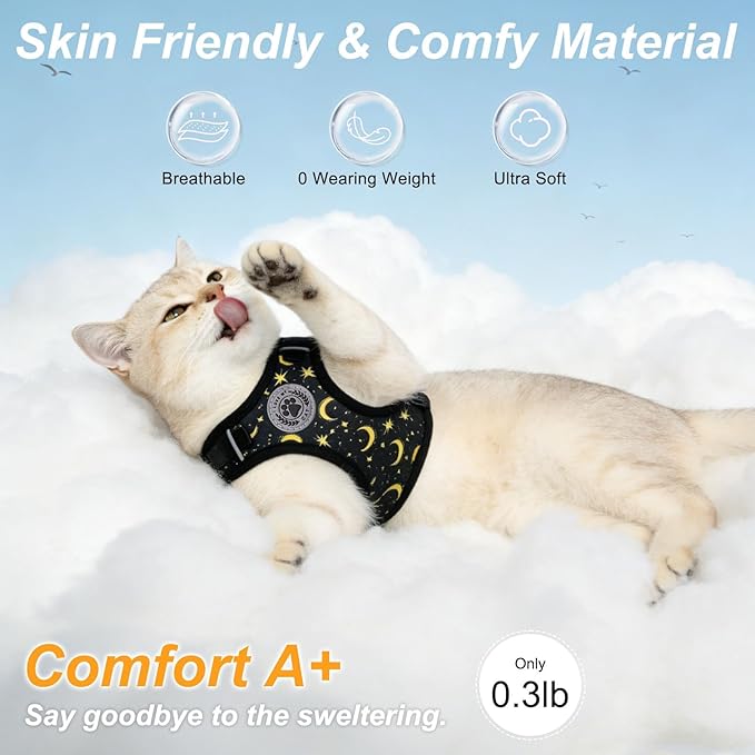 BEAUTYZOO Cat Harness and Leash Set for Walking Escape Proof, Neck Release Adjustable Harness for Kitten Puppy Small Medium Large Cats, Soft Cute Easy Control Small Cat Harness for Cats Boy and Girls