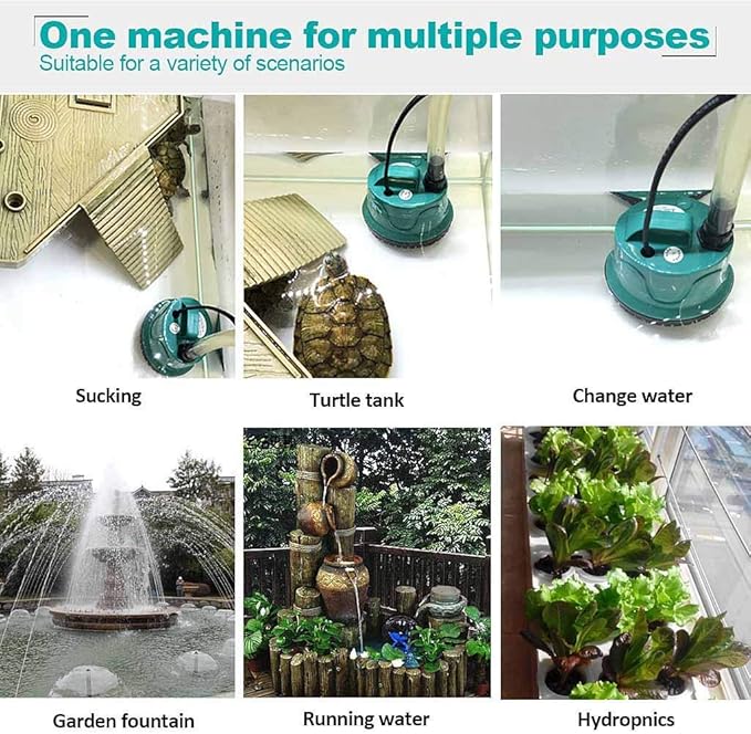 Upettools Submersible Water Pump, Ultra Silence Circulation Multifunctional Water Pump with Handle for Pond, Aquarium, Hydroponics, Fish Tank Fountain with 4.6ft (1.4M) Power Cord(66GPH,5W) Green