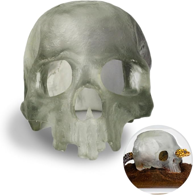 Spooky Skull Décor, Premium Aquarium Resin Skull, Fish Tank Skull Decoration, Unique and Durable Snake/Reptile Hide, Halloween Aquarium Décor for Small Pets, Perfect for Terrarium Décor