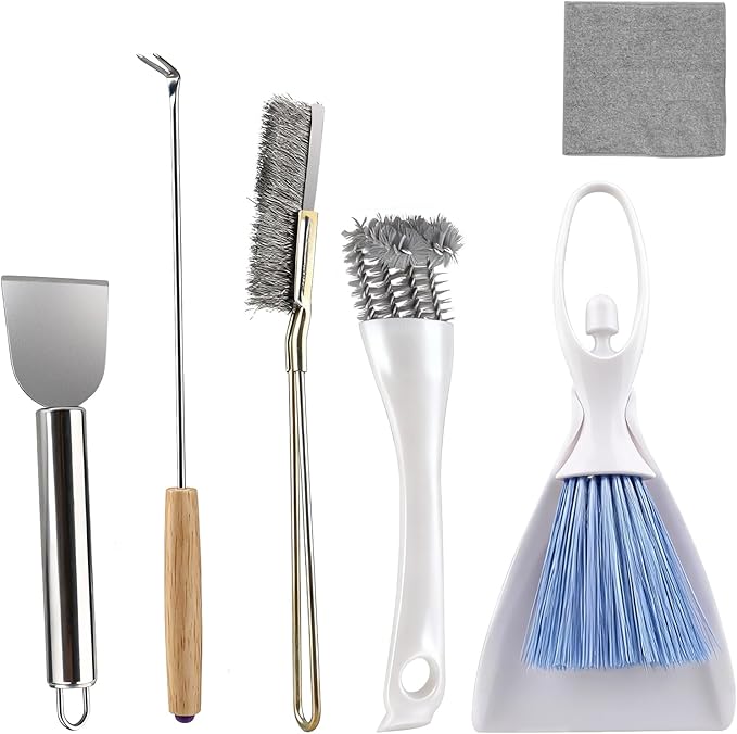 6 PCE Set Bird Cage Cleaner with Cleaning Towel, Stainless Steel Poop Remover & Cage Cleaning Brush Tools, Complete Bird Cage Accessories for Parakeet & Small Animal Cage Cleaning