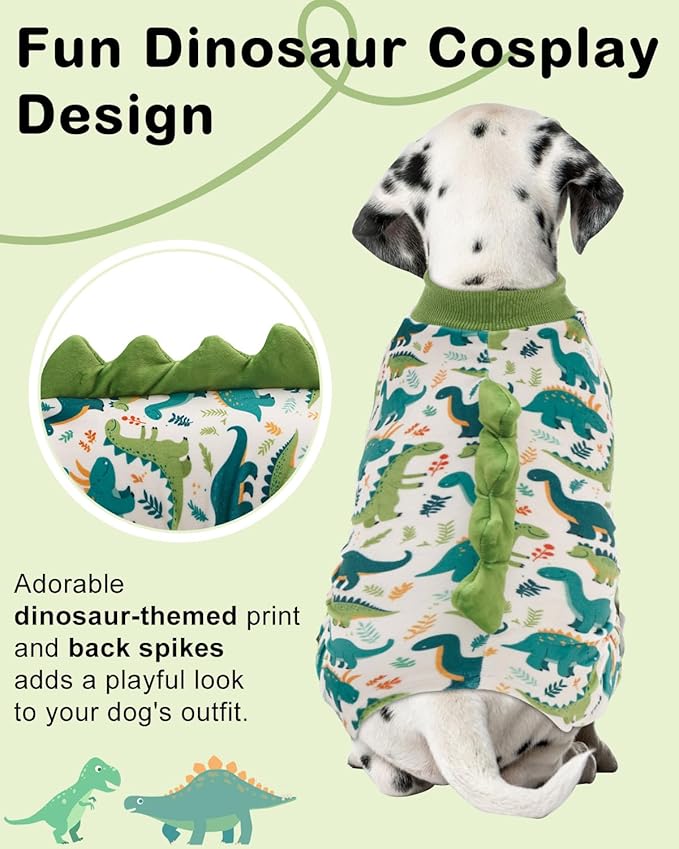 CuteBone Dinosaur Costume Dog Pajamas, Stretchy Spandex Crystal Velvet Sleepwear Coat for Small Dogs, Soft & Warm Pet Outfit Clothes for Cold Weather, Cozy Pullover Design COSP05XS