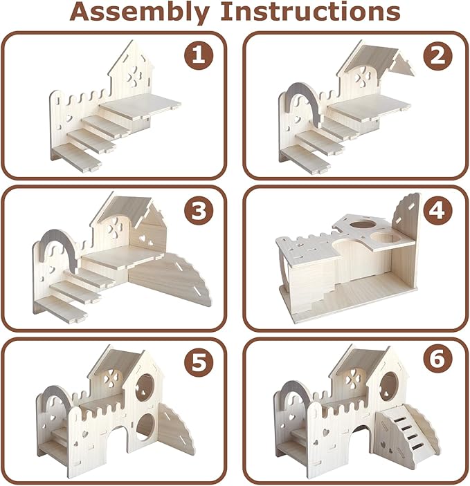 Wood Hamster Hideout House Habitat Wooden Maze Hide Hut with Climbing Ladder and Platform Cage Accessories Toys for Dwarf Gerbils Mouse Mice Rat Other Small Animals etc.