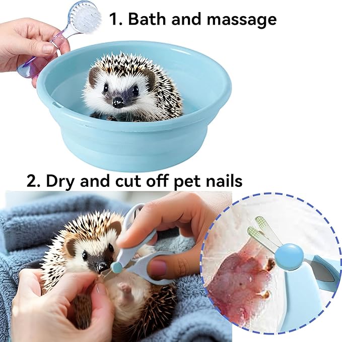JSLZF Hedgehog Bath Supplies Grooming Kit: Foldable Bathtub, Nail Clippers, Bathing Brushes, Towel for Hedgehog Small Pets like Guinea Pigs
