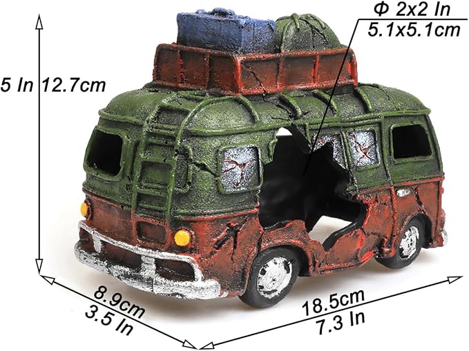 Aquarium Decorations Resin Bus Wreck Fish Tank Decoration Beta Fish Shrimp Aquatic Pets Hiding Cave Accessories