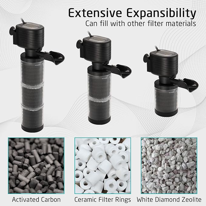 XpertMatic Aquarium Filter, 528 GPH 3 Stages Biochemical Sponge Filter | For 120-170 Gallon Tank, Internal Fish Tank Filter with Water Pump, for Large Tank, Pond, Wavemaker
