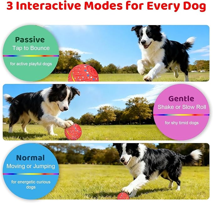 Interactive Dog Toys Dog Ball – 3 Play Modes Smart Moving Bouncing Dogs Ball, E-TPU with RGB Lights, Automatic Rolling Dog Toy for Small Medium Dogs to Keep Them Busy and Boredom Relief (Red)